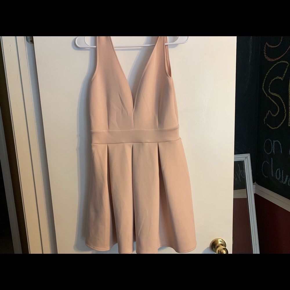 Nude Plunging Neck Skater Dress